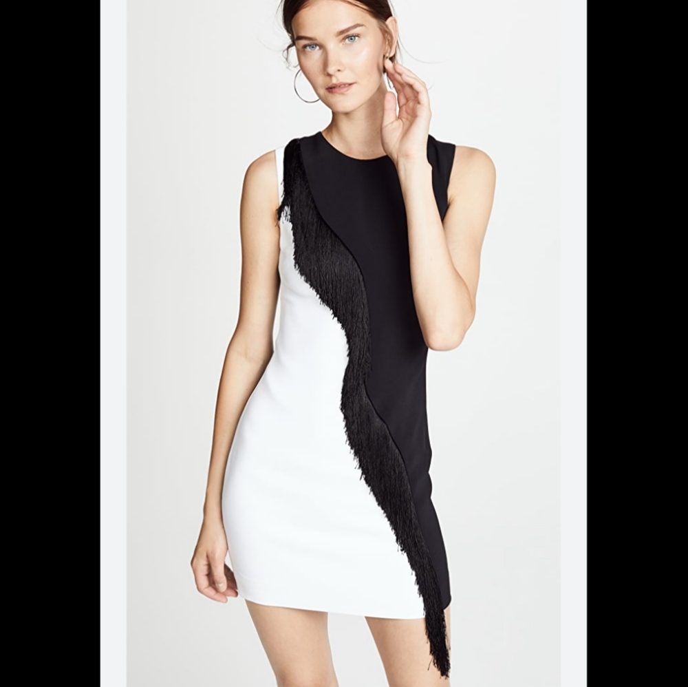 Black and white fringe dress